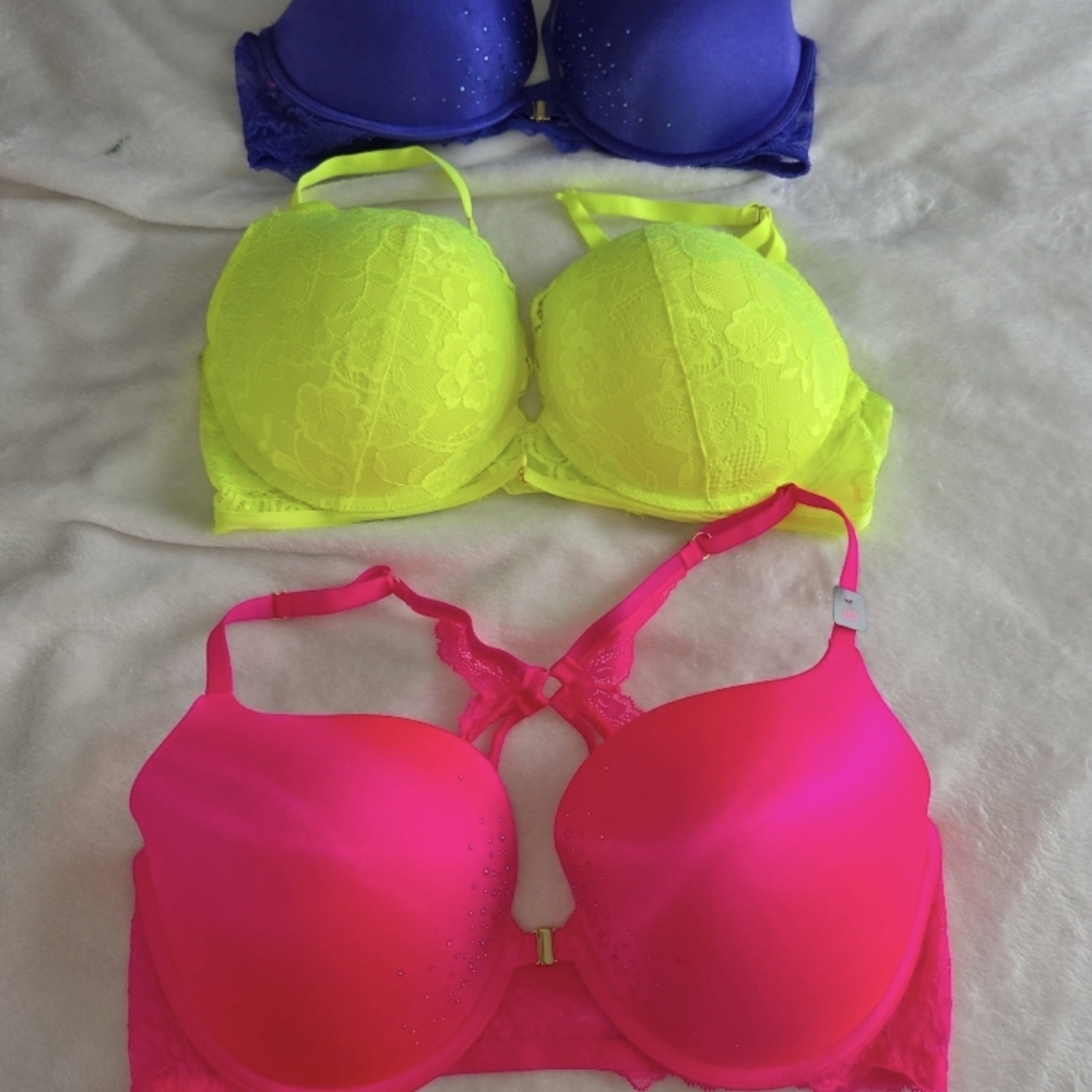 La SENZA Neon Yellow, Hot Pink, and Deep Purple Bra Set